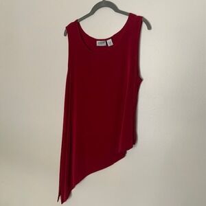 Chico's Asymmetric Hem Top Size 3 Red EUC Flowy Lagenlook Sharkbite Artsy Blouse